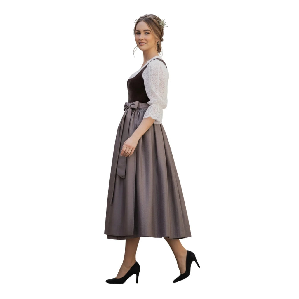 Dirndl Dress Brown Velvet Taupe Skirt - Alpine Dirndl