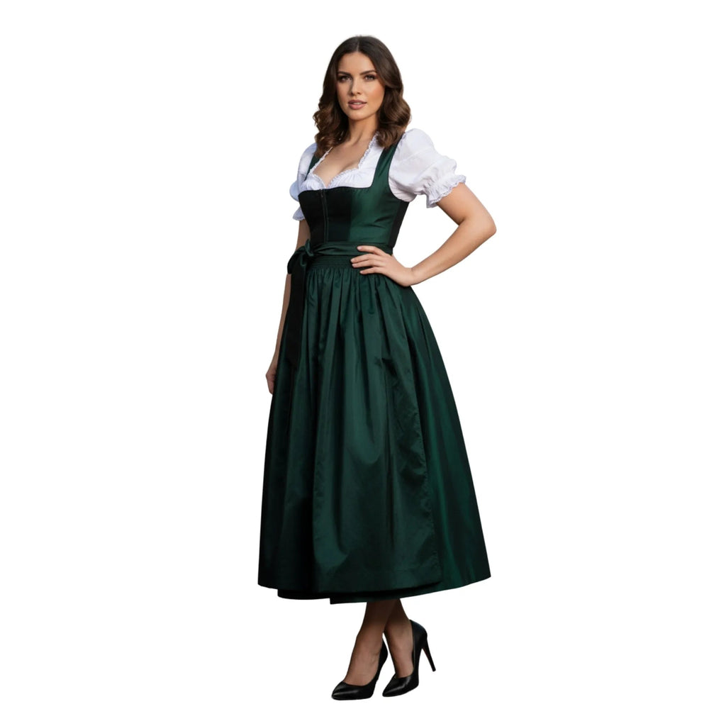 Dirndl Dress Forest Green Satin Sweetheart - Alpine Dirndl