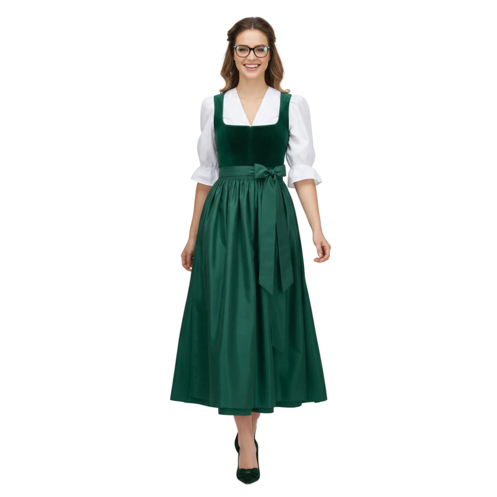 Dirndl Dress Forest Green Velvet One Piece - Alpine Dirndl