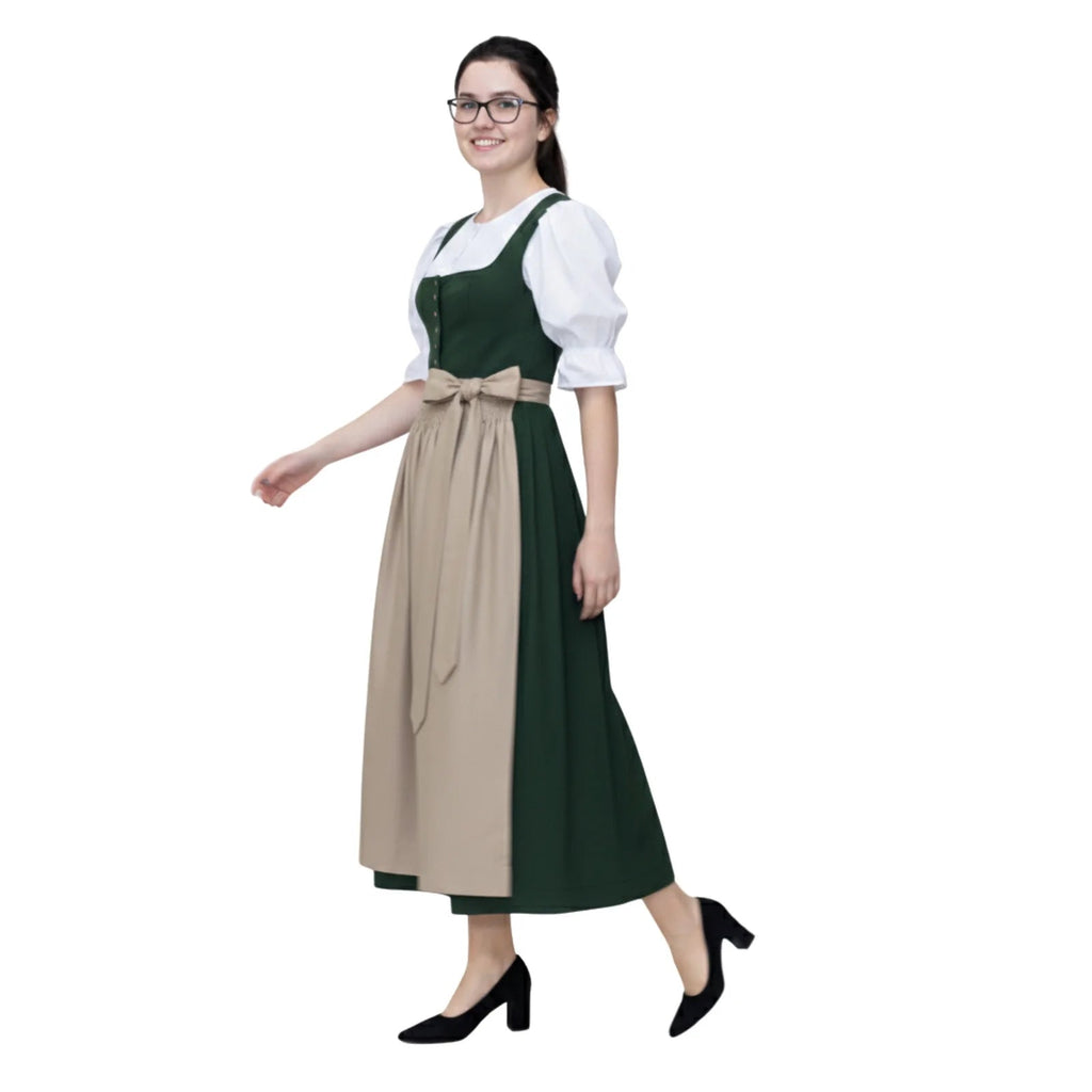 Dirndl Dress Green Cotton Beige Apron - Alpine Dirndl