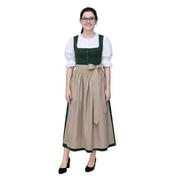Dirndl Dress Green Cotton Beige Apron - Alpine Dirndl