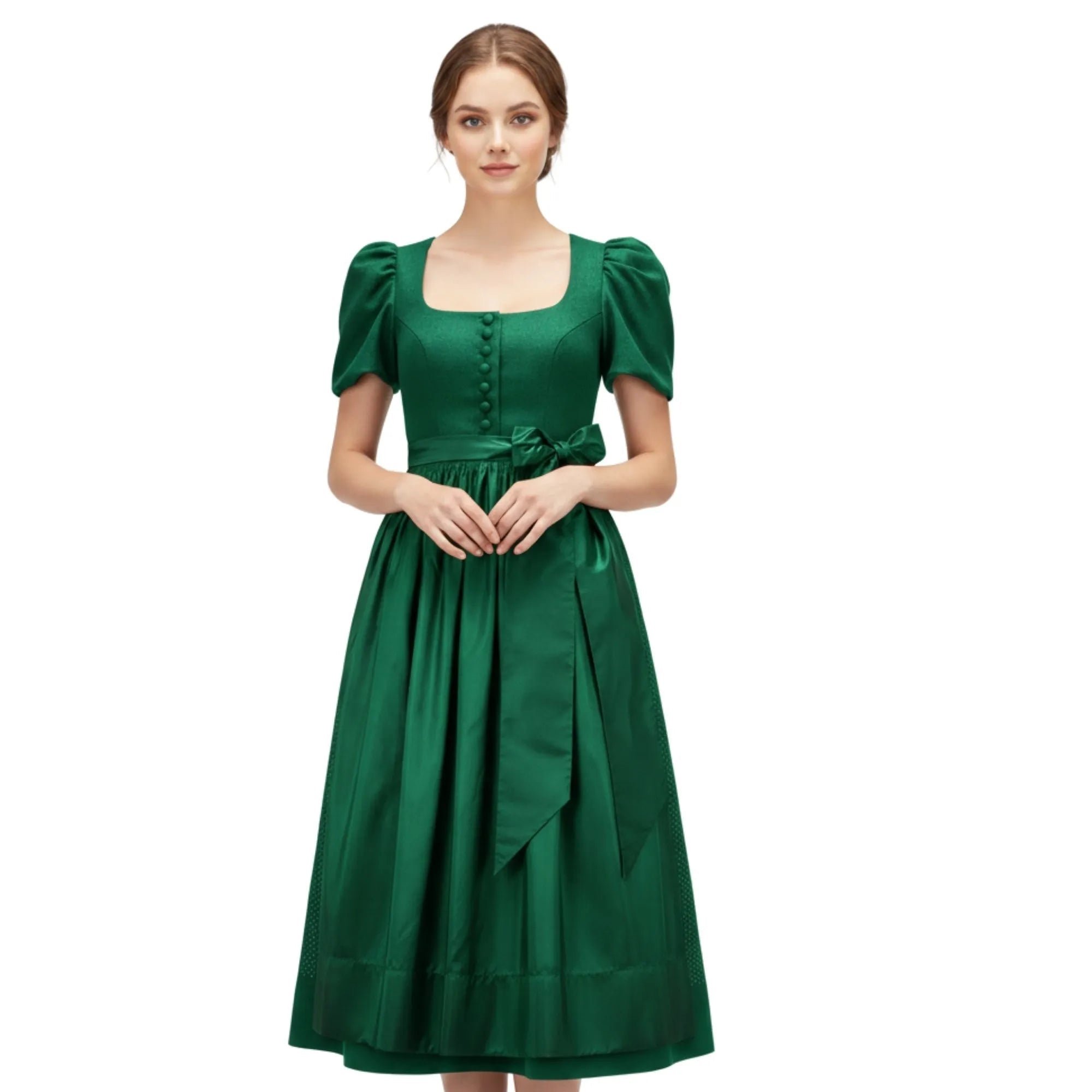 Dirndl Dress Green Cotton Puff Sleeve - Alpine Dirndl