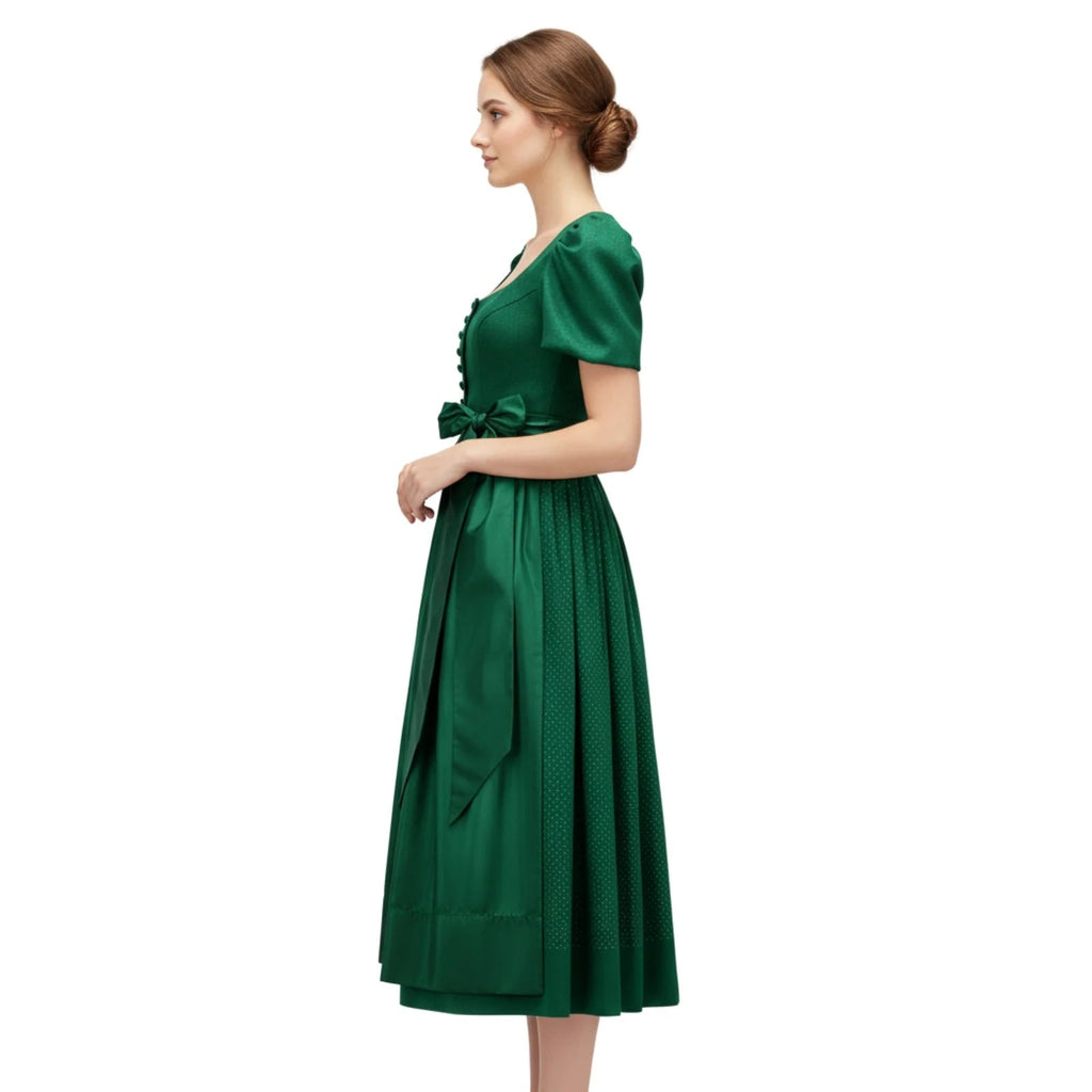 Dirndl Dress Green Cotton Puff Sleeve - Alpine Dirndl