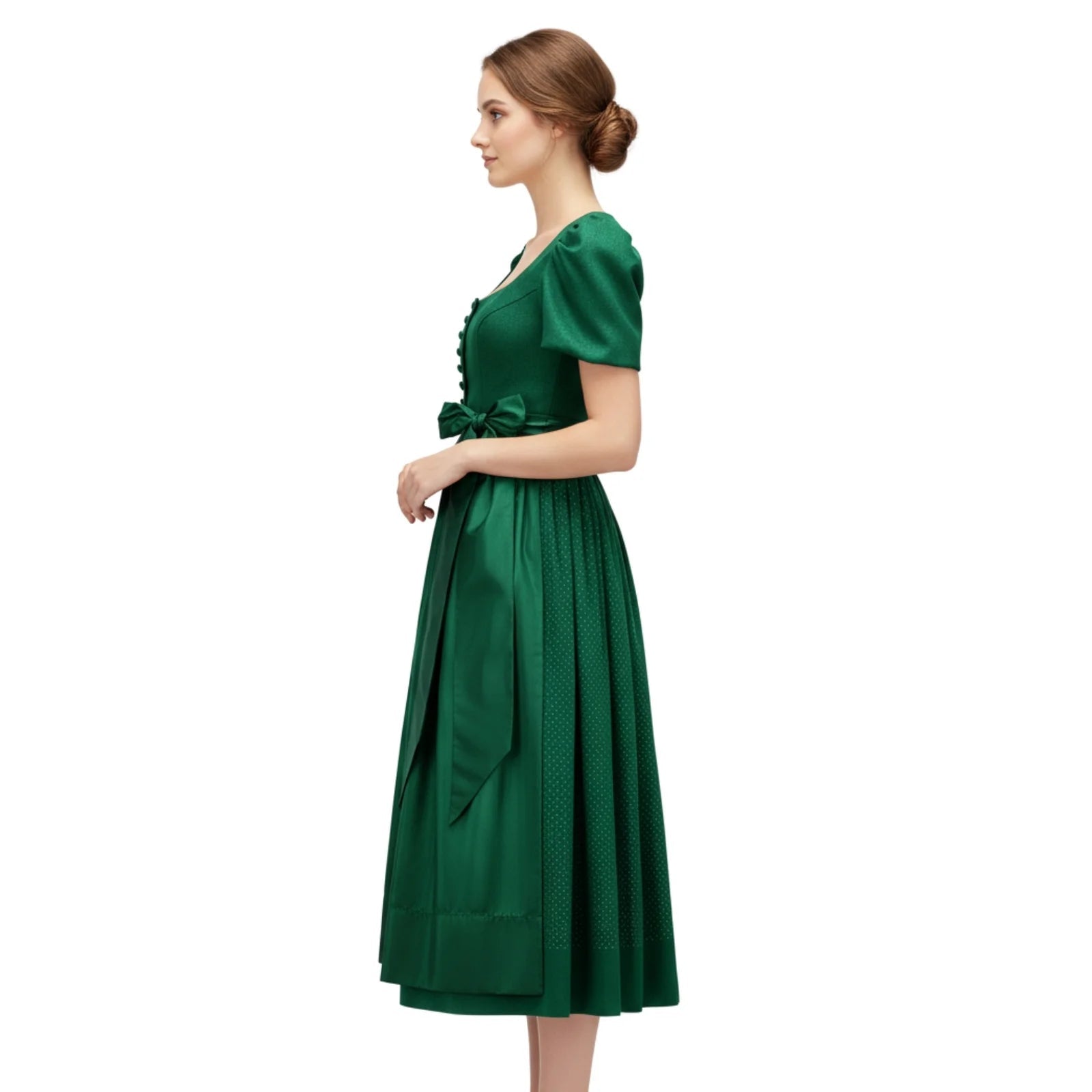 Dirndl Dress Green Cotton Puff Sleeve - Alpine Dirndl