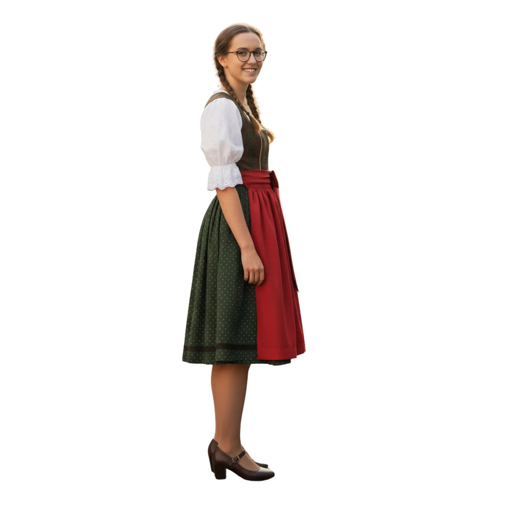 Dirndl Dress Green Polka Dot Red Apron - Alpine Dirndl