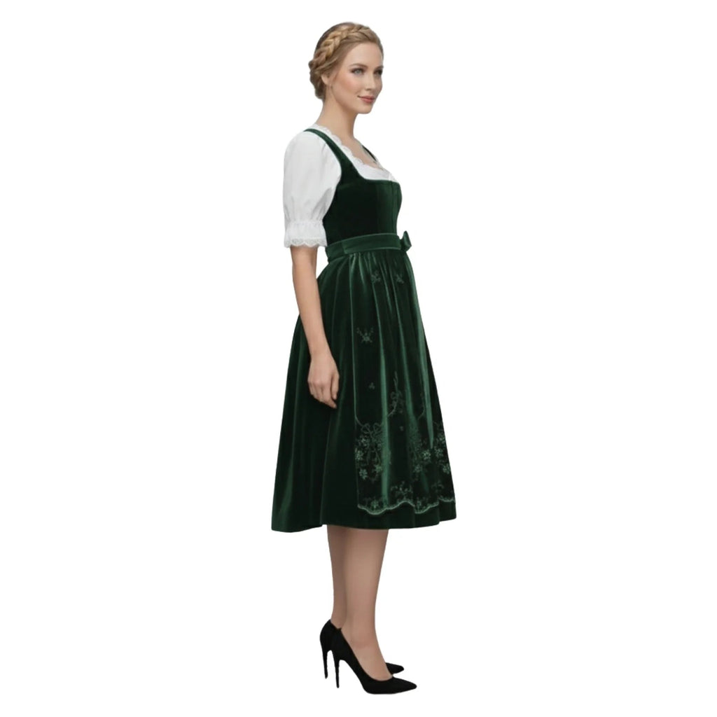 Dirndl Dress Green Velvet Embroidered - Alpine Dirndl