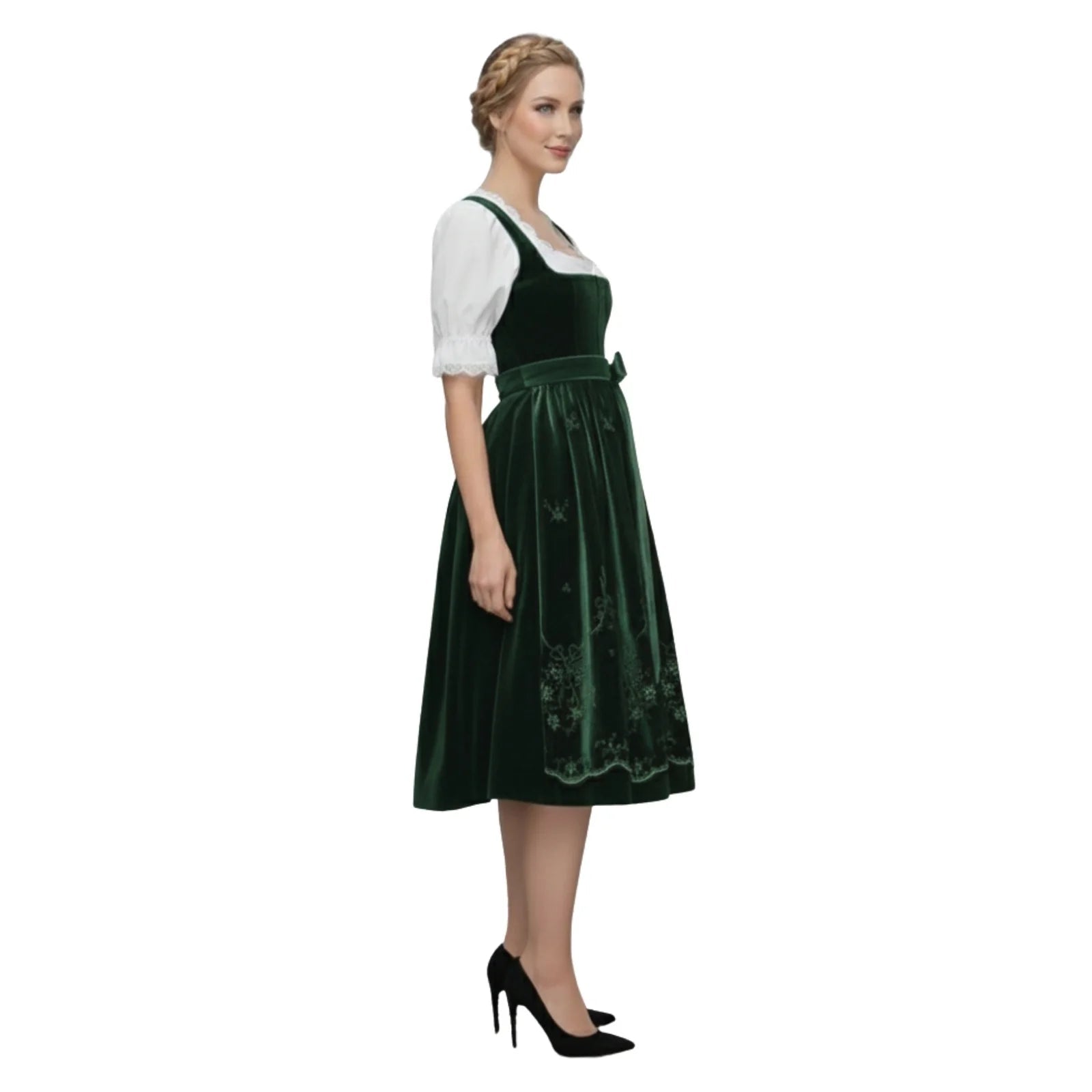Dirndl Dress Green Velvet Embroidered - Alpine Dirndl
