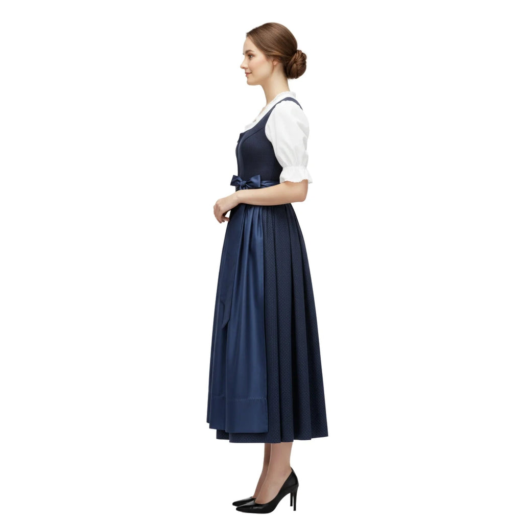 Dirndl Dress Navy Blue Cotton Satin Apron - Alpine Dirndl
