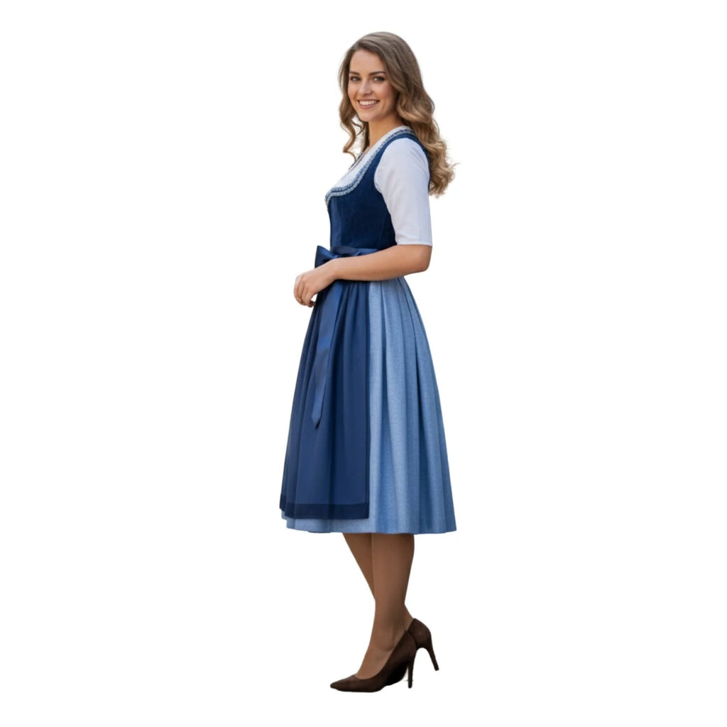 Dirndl Dress Navy Blue Velvet V-Neck - Alpine Dirndl