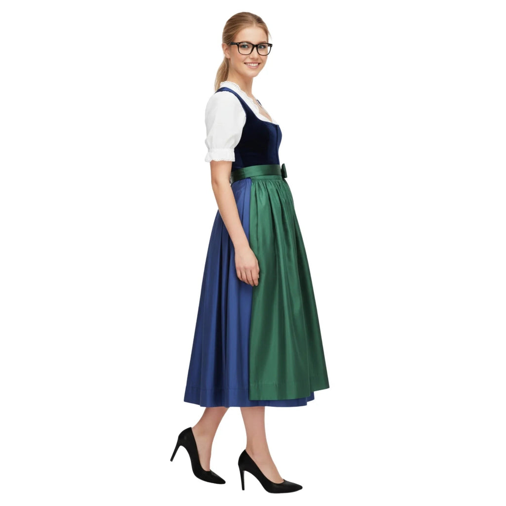 Dirndl Dress Navy Velvet Green Apron - Alpine Dirndl
