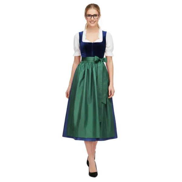 Dirndl Dress Navy Velvet Green Apron - Alpine Dirndl