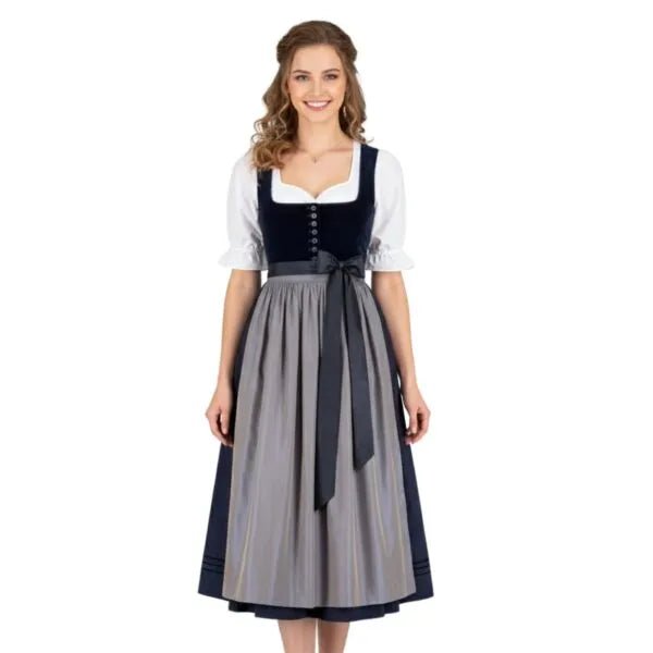 Dirndl Dress Navy Velvet Grey Apron Authentic - Alpine Dirndl