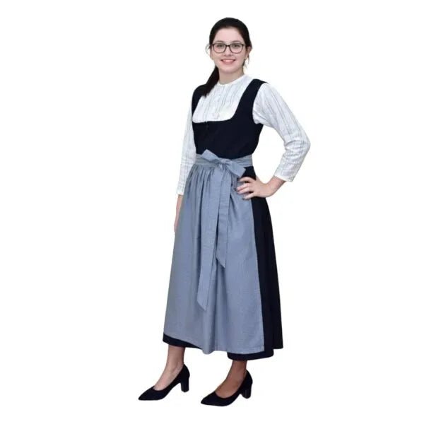 Dirndl Dress Navy Wool Grey Striped Apron - Alpine Dirndl