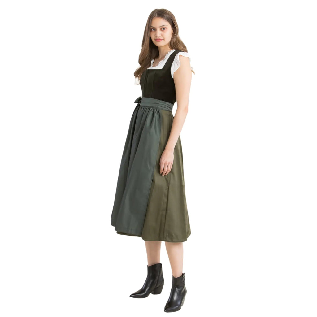 Dirndl Dress Olive Green Velvet Black Bodice - Alpine Dirndl