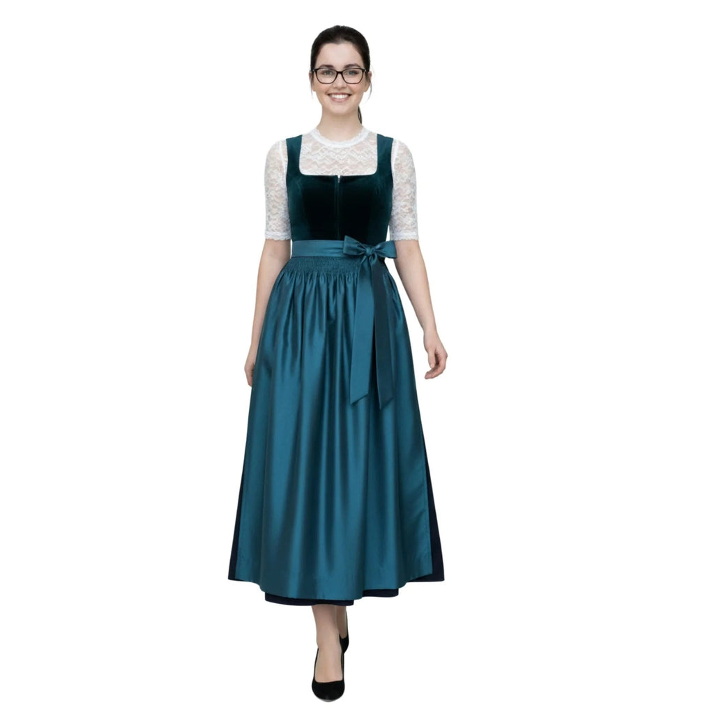 Dirndl Dress Teal Velvet Navy Maxi - Alpine Dirndl