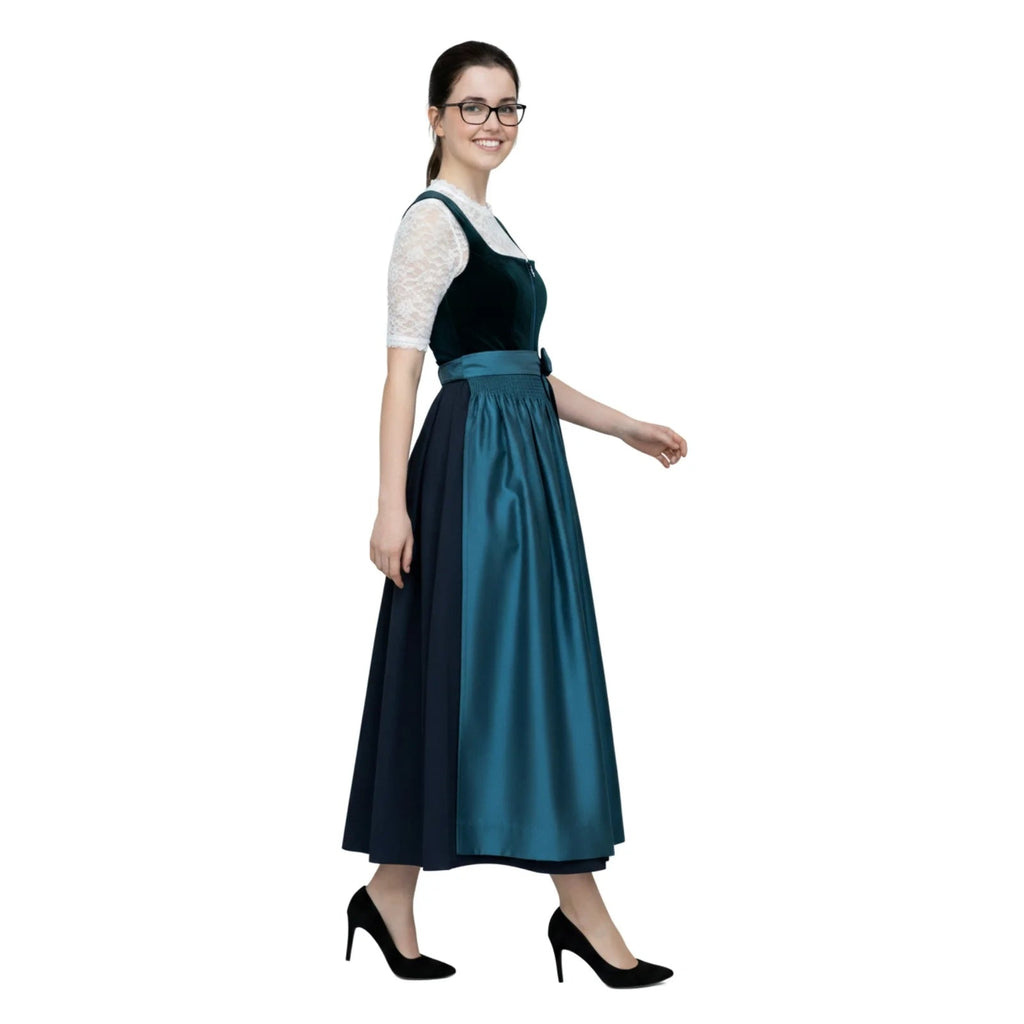 Dirndl Dress Teal Velvet Navy Maxi - Alpine Dirndl