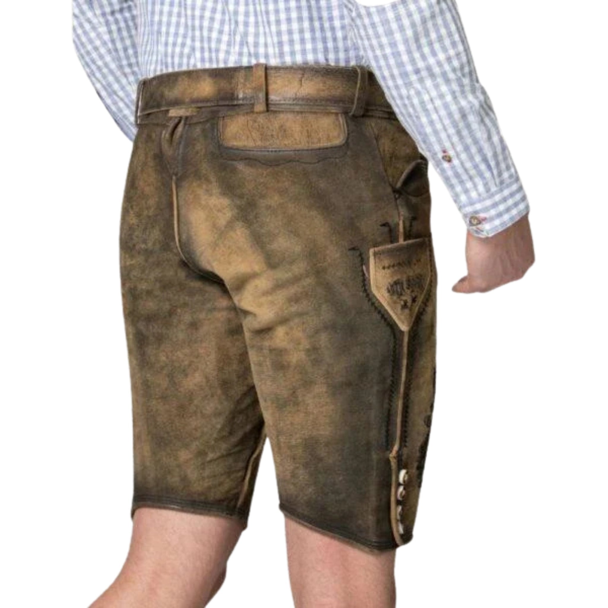 Golden Brown Lederhosen | Dark Floral Embroidery Men - Alpine Dirndl