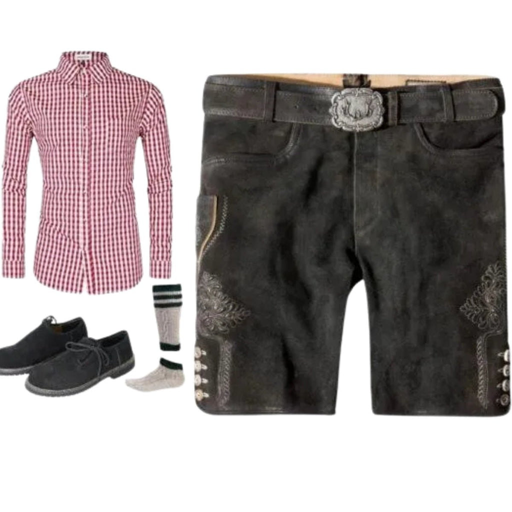 Lederhosen Outfit Set Black Suede Complete - Alpine Dirndl