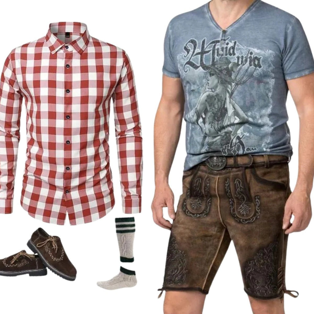 Lederhosen Outfit Set Brown Suede Complete - Alpine Dirndl