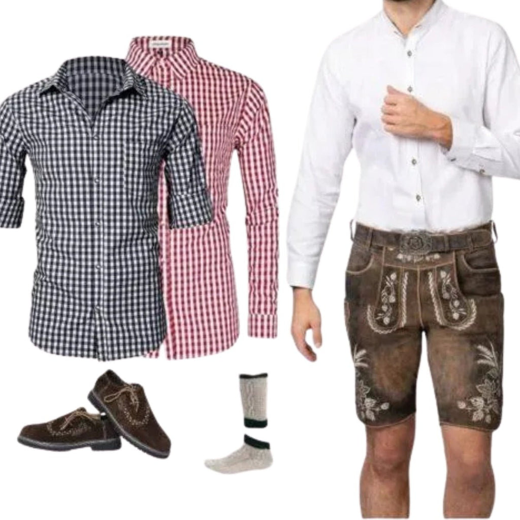 Lederhosen Outfit Set Brown Suede Shirt Choice - Alpine Dirndl