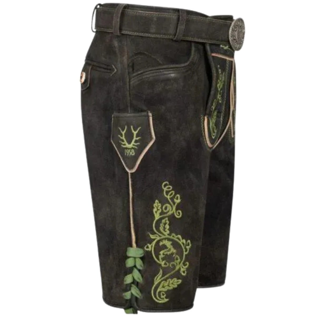 Lederhosen Outfit Set Green Embroidered Suede - Alpine Dirndl