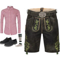 Lederhosen Outfit Set Green Embroidered Suede - Alpine Dirndl