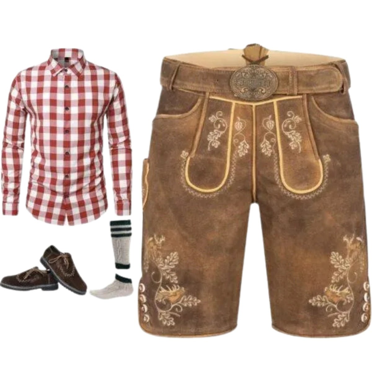 Lederhosen Outfit Set Tan Suede Complete - Alpine Dirndl