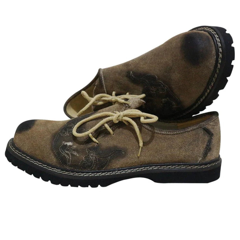Lederhosen Shoes Smoky Suede Embroidered - Alpine Dirndl