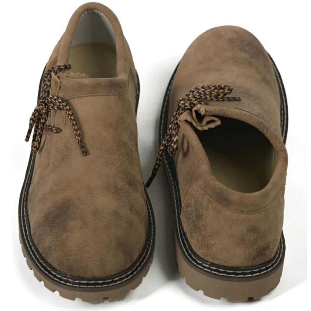 Lederhosen Shoes Tan Suede Braided Laces - Alpine Dirndl