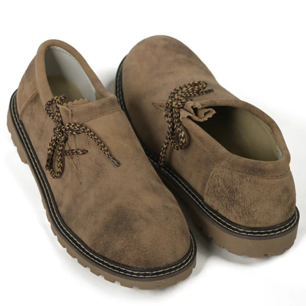 Lederhosen Shoes Tan Suede Braided Laces - Alpine Dirndl