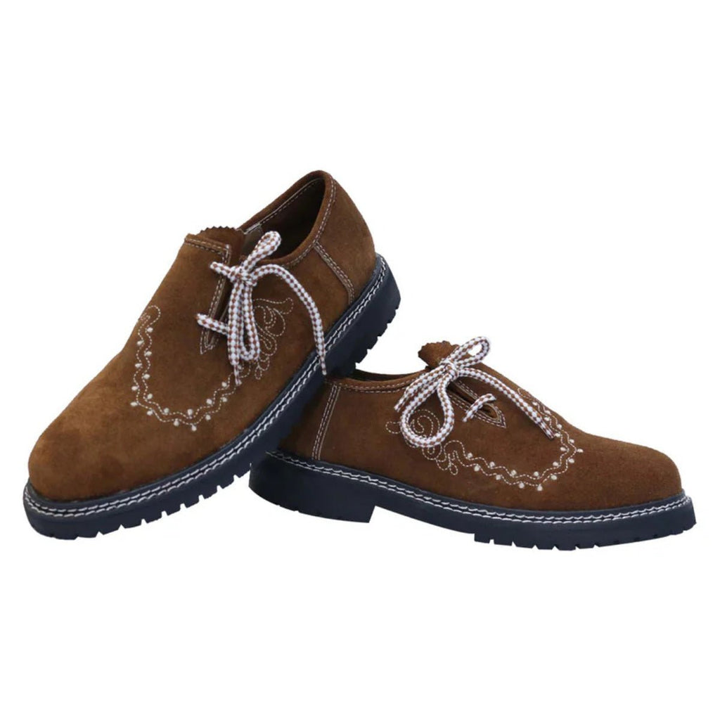Lederhosen Shoes Tan Suede Embroidered - Alpine Dirndl