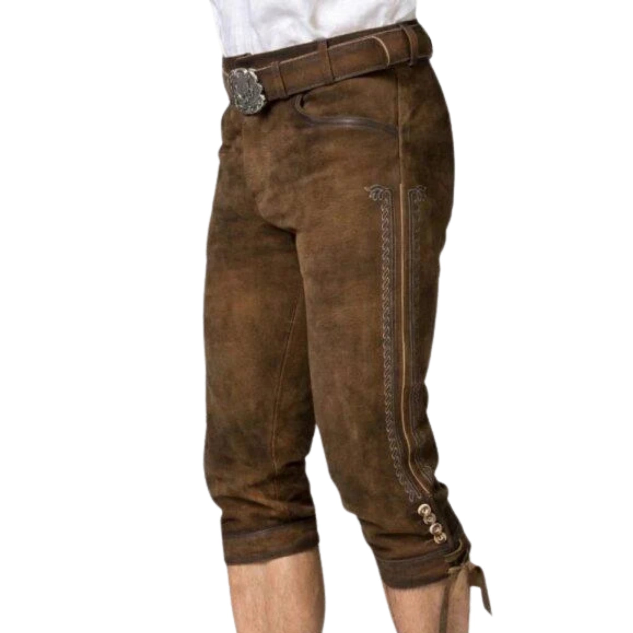 Men's Genuine Leather Lederhosen Kniebundhose Brown - Alpine Dirndl