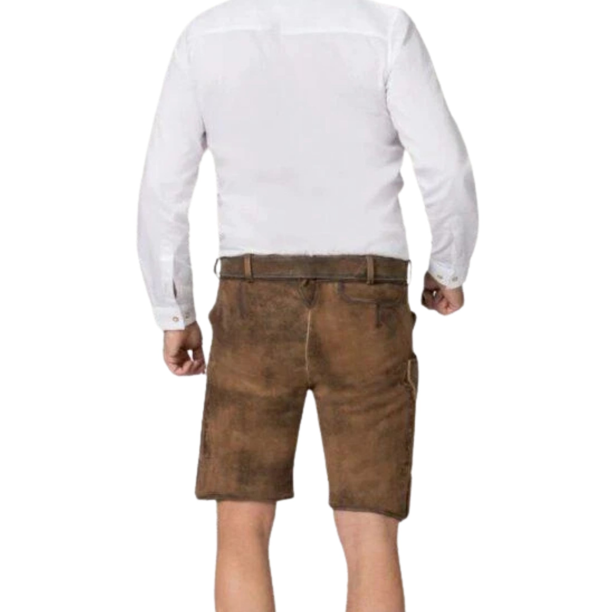 Men's Lederhosen Short – Brown Suede & Embroidery - Alpine Dirndl