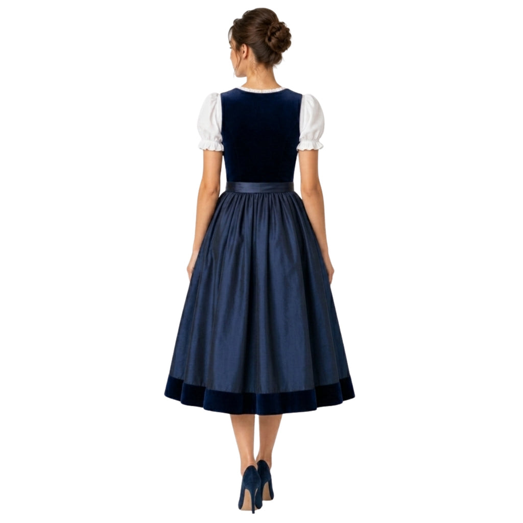 Navy Blue Velvet Dirndl – Oktoberfest Midi Dress - Alpine Dirndl