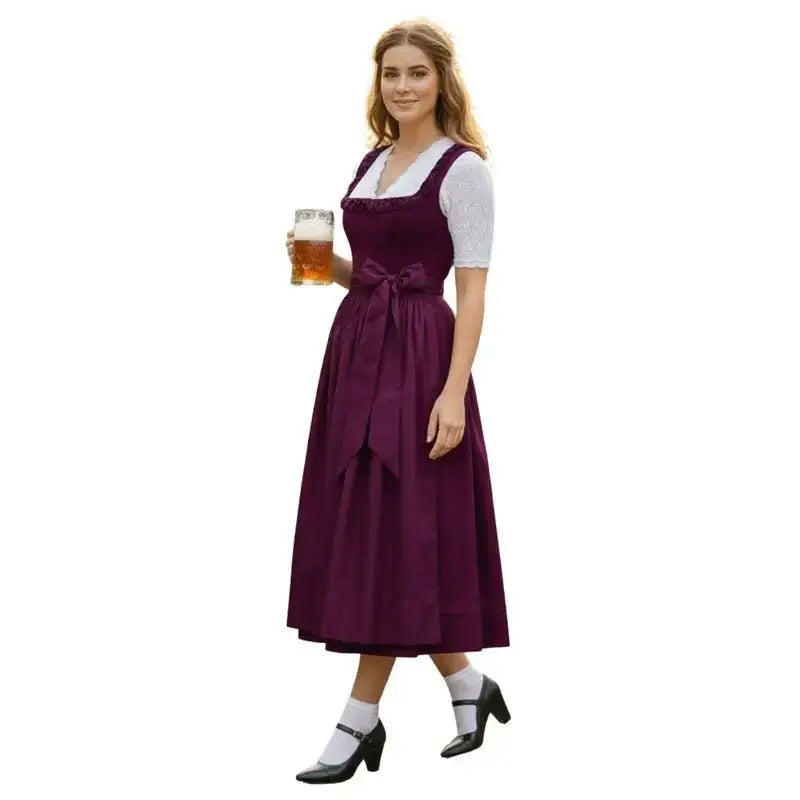 Plum Purple Cotton Dirndl Midi Dress – All-Purple Monochrome Bavarian Tracht for Oktoberfest 2026 - Alpine Dirndl