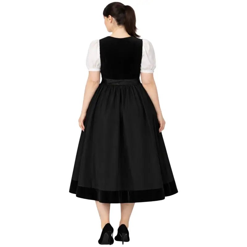 Plus Size Black Velvet Dirndl Dress – Bavarian Midi Tracht for Oktoberfest 2026 - Alpine Dirndl