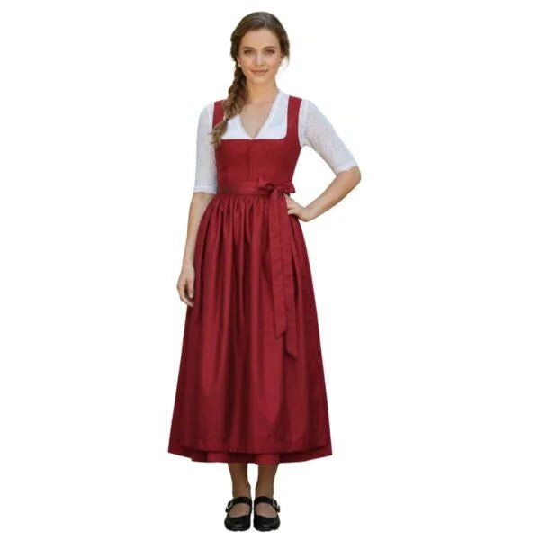 Red Cotton Dirndl Maxi Dress – Authentic Bavarian Tracht 2026 - Alpine Dirndl