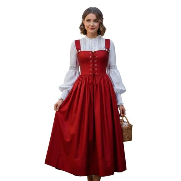 Red Cotton Dirndl Pinafore Dress – Bavarian Tracht 2026 - Alpine Dirndl