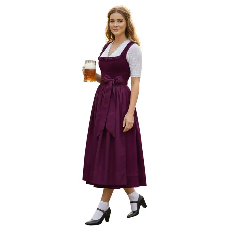 Plum Purple Cotton Dirndl Midi Dress – All-Purple Monochrome Bavarian Tracht for Oktoberfest 2026
