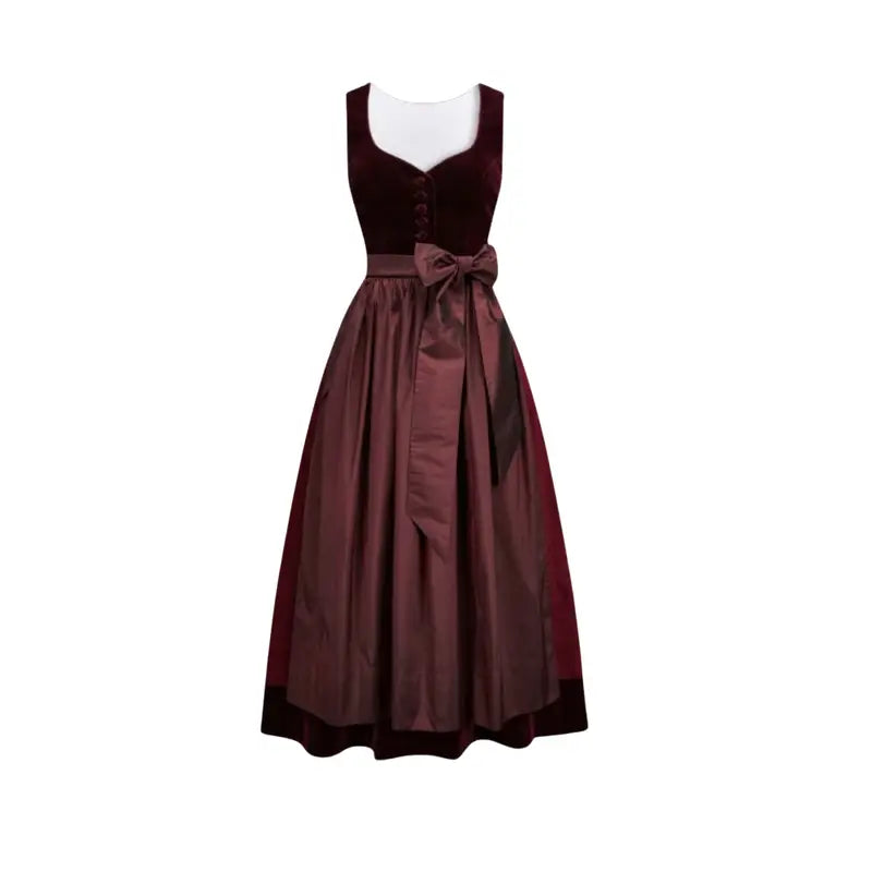 Burgundy Velvet Dirndl Maxi Dress – All-Burgundy Monochrome Bavarian Tracht for Oktoberfest 2026