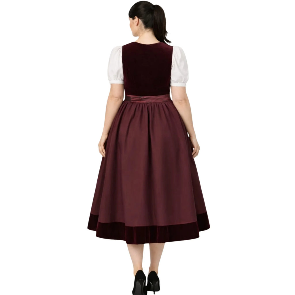 Plus Size Burgundy Velvet Dirndl Dress – Bavarian Midi Tracht for Oktoberfest 2026
