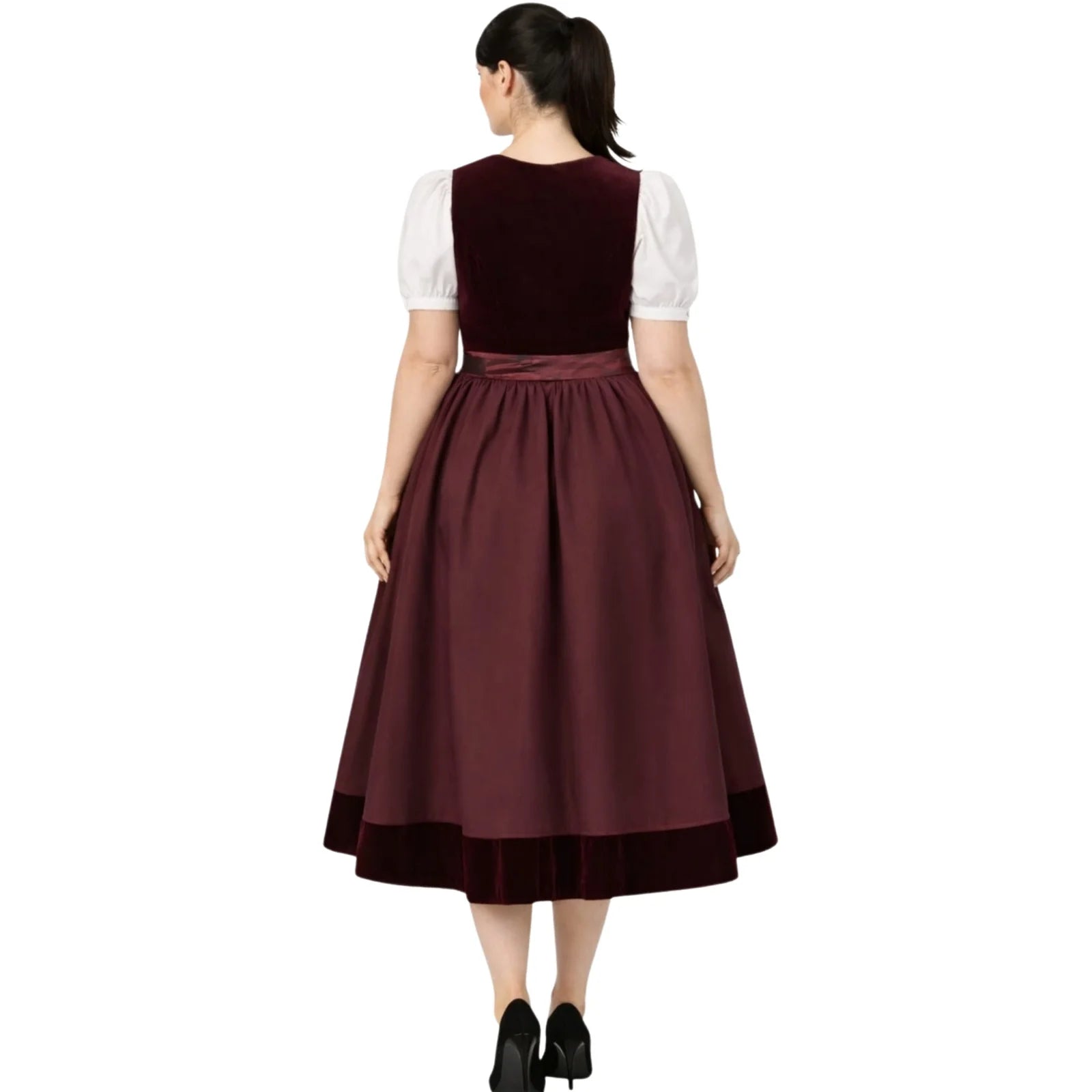 Plus Size Burgundy Velvet Dirndl Dress – Bavarian Midi Tracht for Oktoberfest 2026