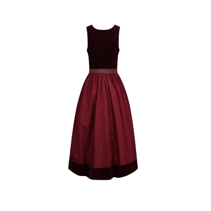 Burgundy Velvet Dirndl Maxi Dress – All-Burgundy Monochrome Bavarian Tracht for Oktoberfest 2026