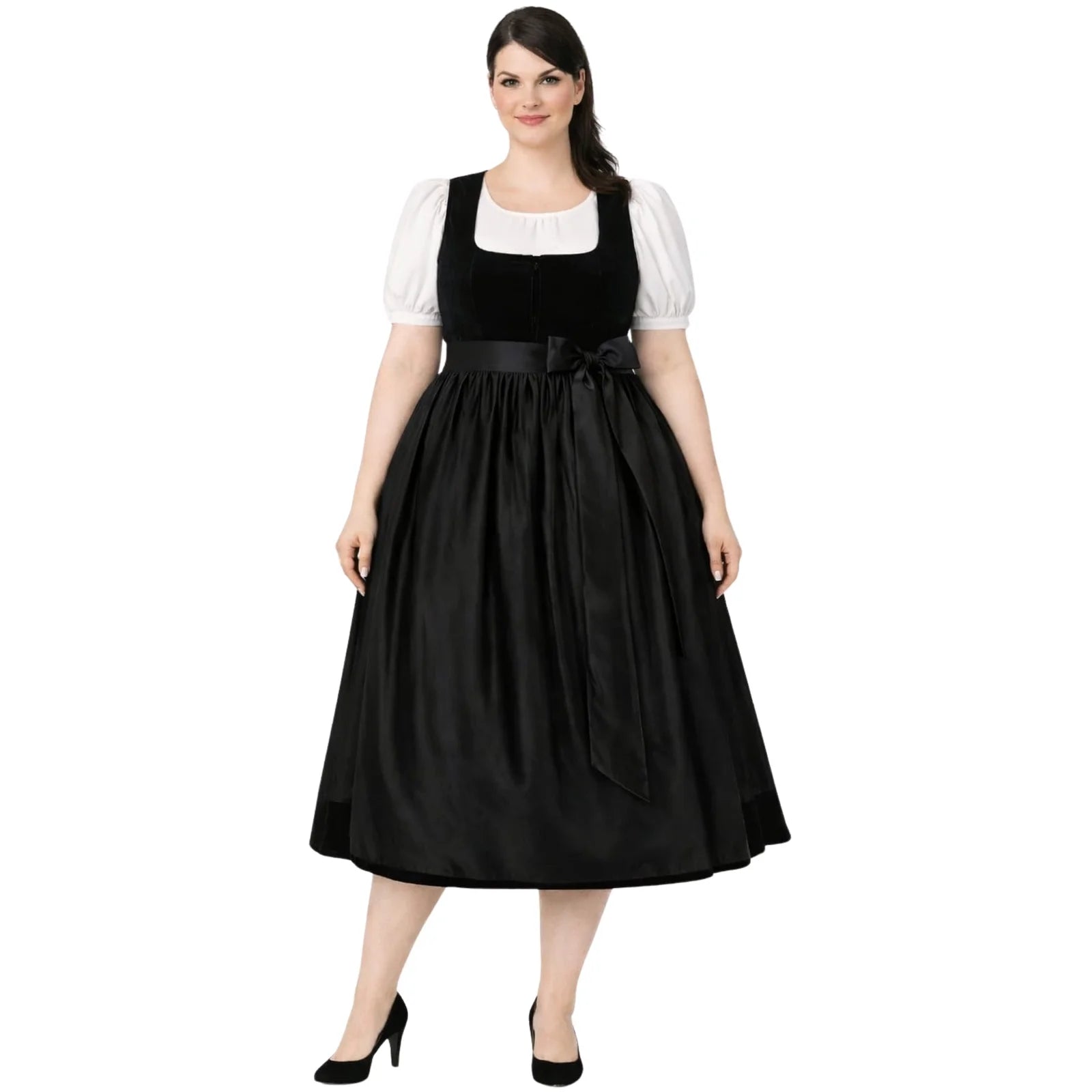 Plus Size Black Velvet Dirndl Dress – Bavarian Midi Tracht for Oktoberfest 2026