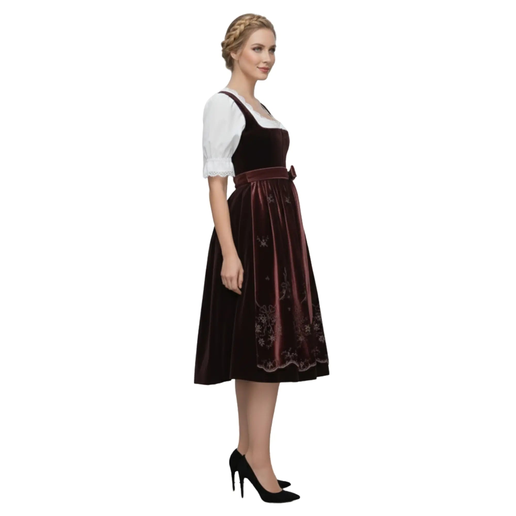 Dirndl Dress Wine Red Velvet Embroidered
