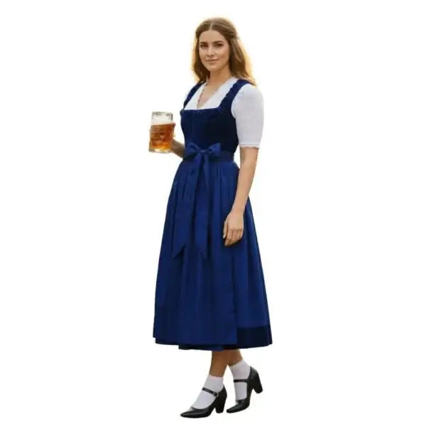 Royal Blue Velvet Dirndl Midi Dress – All-Blue Monochrome Bavarian Tracht for Oktoberfest 2026 - Alpine Dirndl