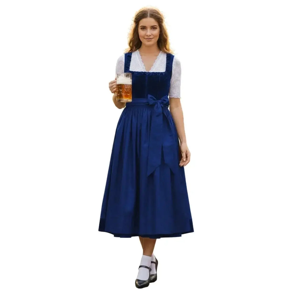 Royal Blue Velvet Dirndl Midi Dress – All-Blue Monochrome Bavarian Tracht for Oktoberfest 2026 - Alpine Dirndl