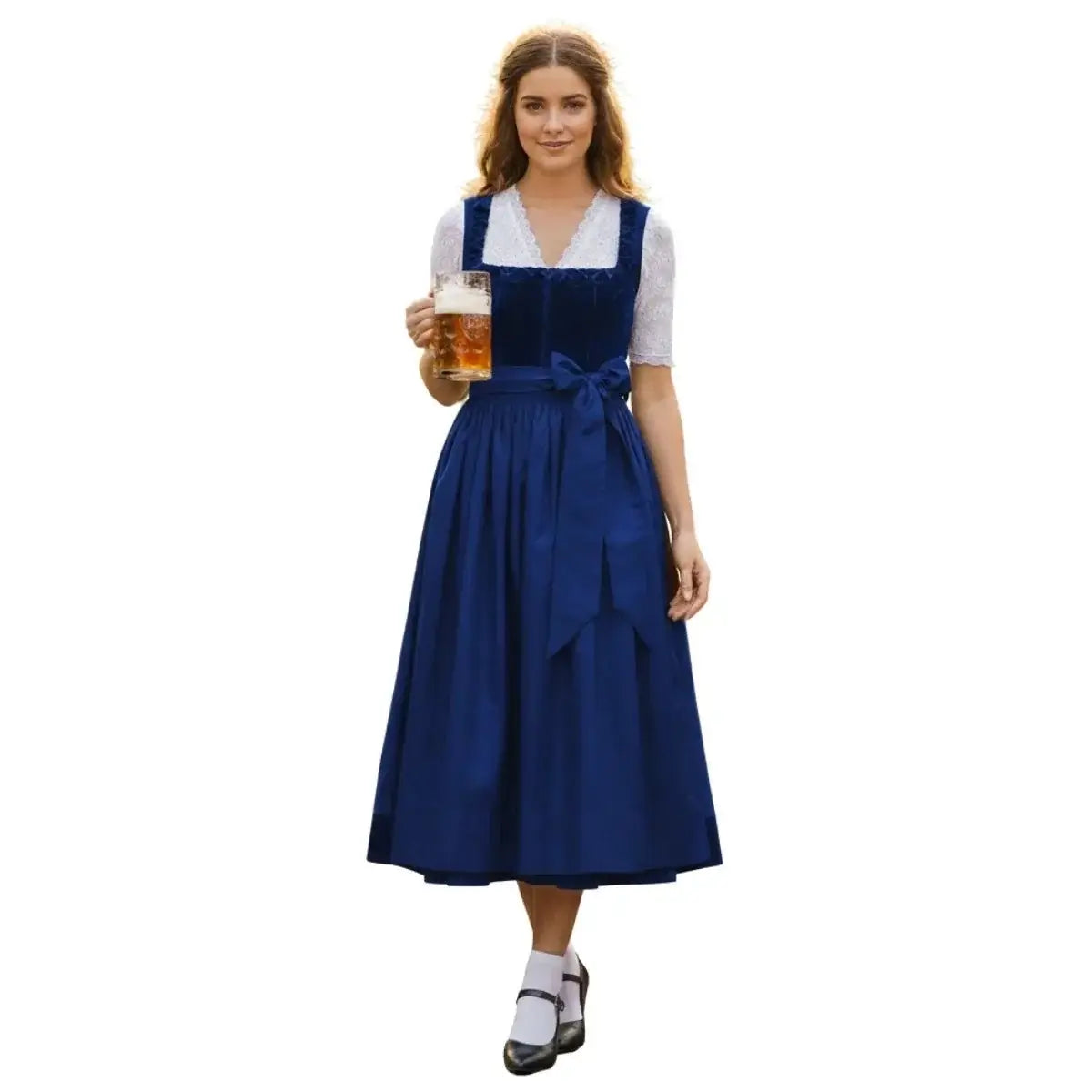 Royal Blue Velvet Dirndl Midi Dress – All-Blue Monochrome Bavarian Tracht for Oktoberfest 2026 - Alpine Dirndl