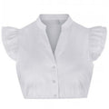 White Dirndl Blouse – Ruffle Sleeve Mandarin Collar Bavarian Crop Top - Alpine Dirndl