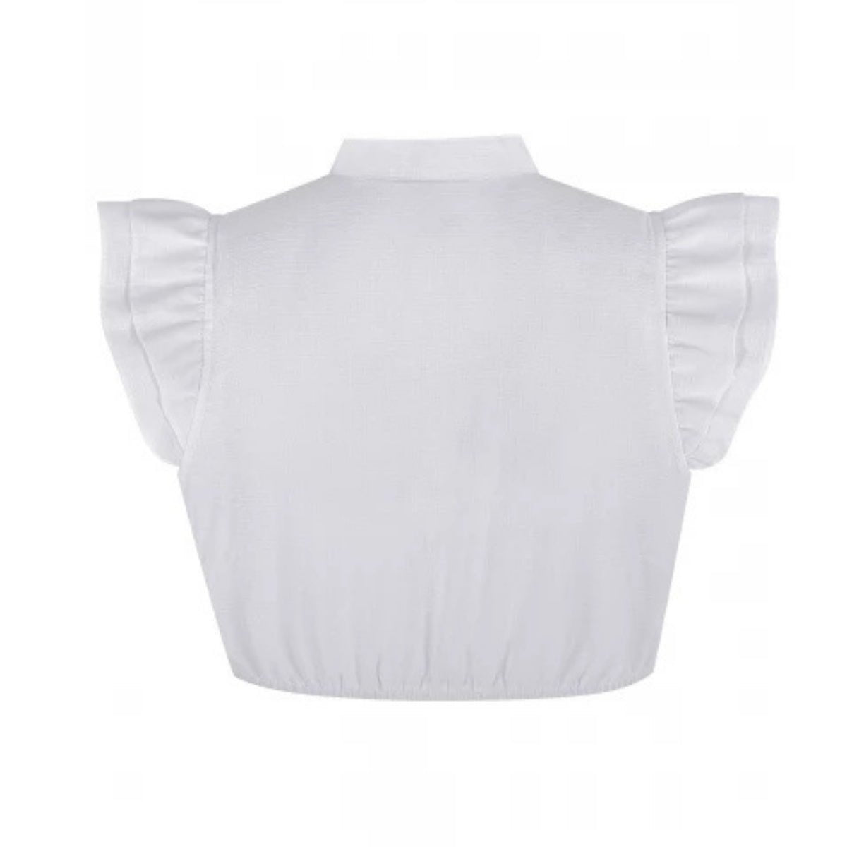 White Dirndl Blouse – Ruffle Sleeve Mandarin Collar Bavarian Crop Top - Alpine Dirndl